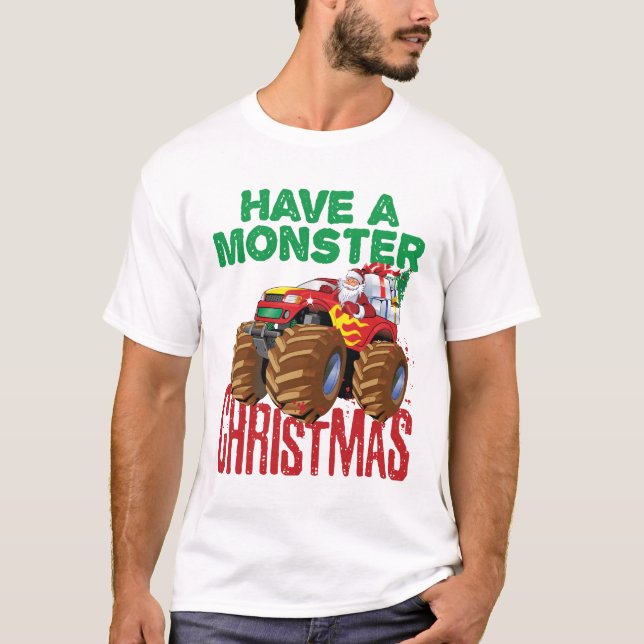 Monster Truck Christmas Santa Claus Boys Toddlers T-Shirt (Front)