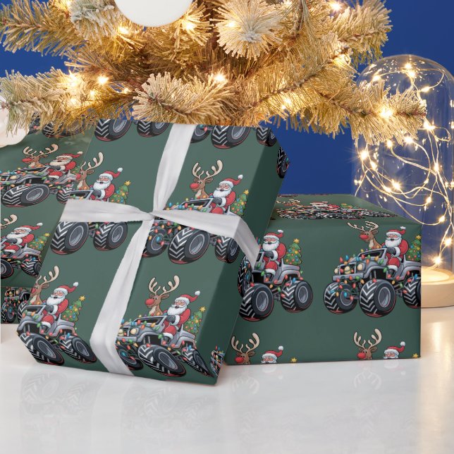 Monster Truck Christmas Santa Holiday Kids Wrapping Paper (Holidays)