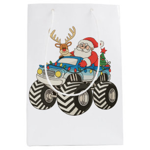 Monster Truck Christmas Santa Reindeer Festive Medium Gift Bag