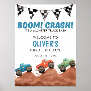 Monster Truck Colorful Cars Birthday Welcome Sign