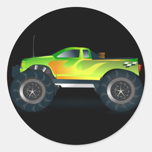 Monster Truck. Cool and colourful modified Pick up Classic Round Sticker (Front)
