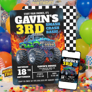 Monster Truck Cool Blue 3rd Birthday Personalized Invitation