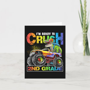 Monster Truck Crush 2nd Grade Dinosaur Boys Back t Card