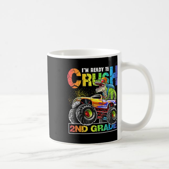 Monster Truck Crush 2nd Grade Dinosaur Boys Back t Coffee Mug (Right)