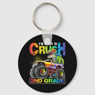 Monster Truck Crush 2nd Grade Dinosaur Boys Back t Keychain