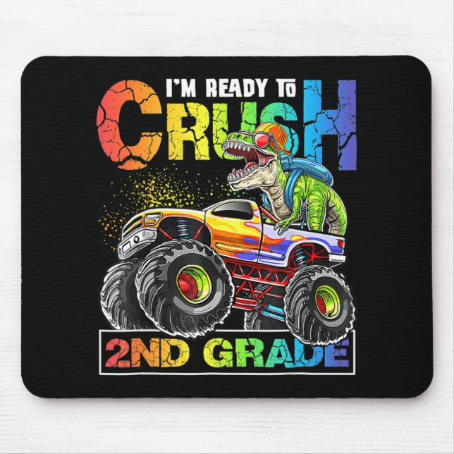 Monster Truck Crush 2nd Grade Dinosaur Boys Back t Mouse Pad (Front)