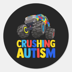 Monster Truck Crushing Austim Autism Awareness Classic Round Sticker