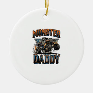 Monster Truck Daddy Vintage Engraving Shirt Design Ceramic Ornament