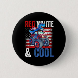 Monster Truck Dino 4th Of July Boys American Flag 2 Inch Round Button