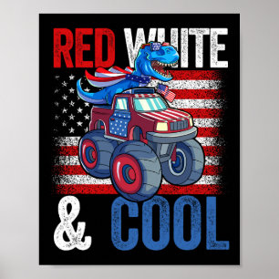 Monster Truck Dino 4th Of July Boys American Flag  Poster