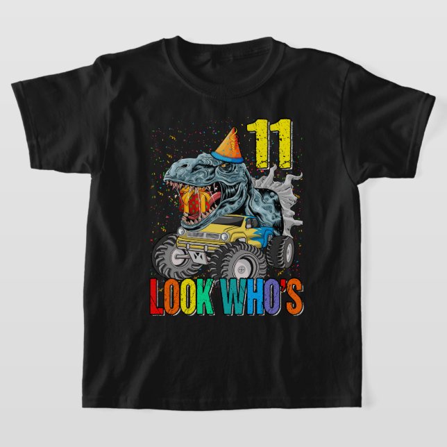 Monster Truck Dinosaur 11th Birthday Tee for Boys, (Laydown)