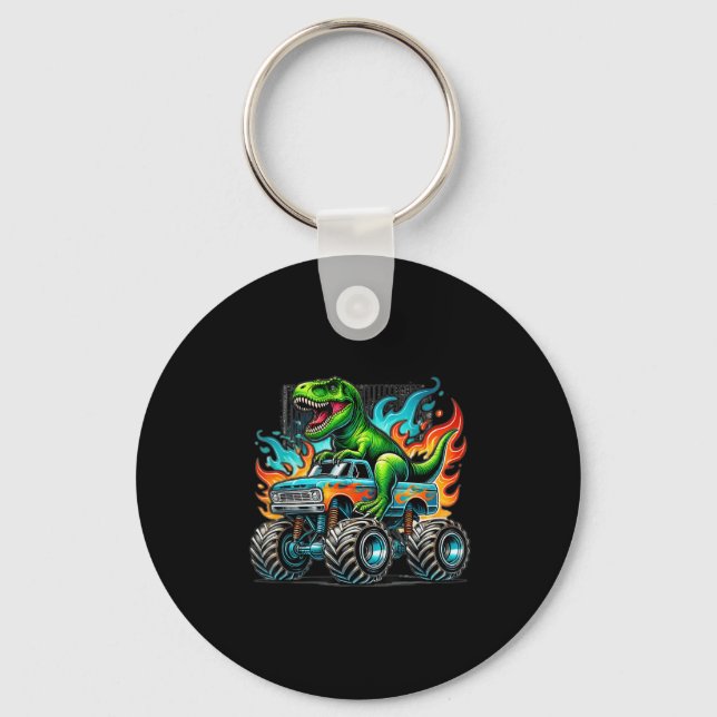 Monster Truck Dinosaur Birthday Party Monster Truc Keychain (Front)