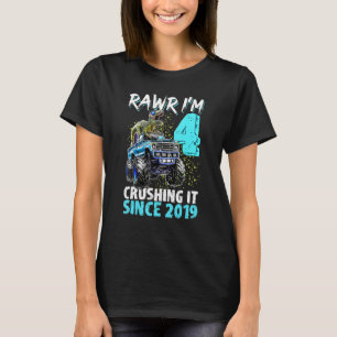 Monster Truck Dinosaur Birthday Rawr I'm 4 Crushin T-Shirt