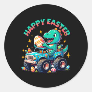 Monster Truck Dinosaur Boys Easter Graphic Top  Classic Round Sticker