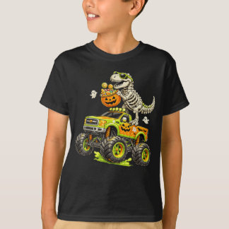 Monster Truck Dinosaur Halloween Skeleton T-Rex T-Shirt