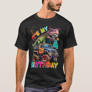 Monster Truck Dinosaur Rex 4th Birthday 4 Year Old T-Shirt