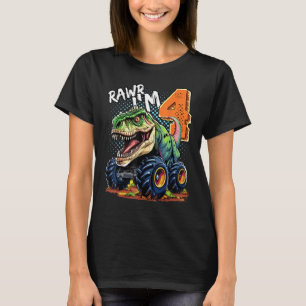 Monster Truck Dinosaur Rex 4th Birthday Boy 4 Year T-Shirt