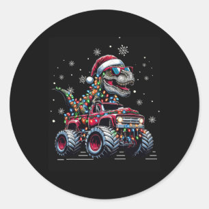 Monster Truck Dinosaur Trex Christmas Boys Kids  Classic Round Sticker