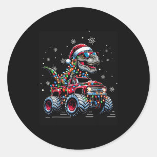 Monster Truck Dinosaur Trex Christmas Boys Kids  Classic Round Sticker