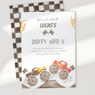 Monster Truck Dirty 3RD-Y  3rd Birthday Party Invitation
