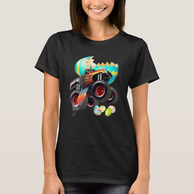 Monster Truck Eggs Easter Egg Hunting Boys Kids T-Shirt (Front)