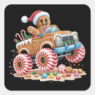 Monster Truck Gingerbread Man Christmas Baking  Square Sticker