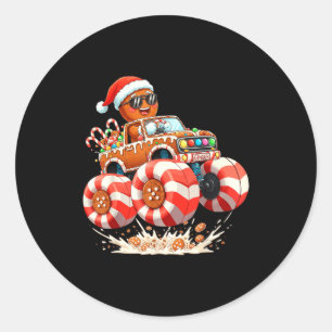 Monster Truck Gingerbread Man Christmas  Classic Round Sticker