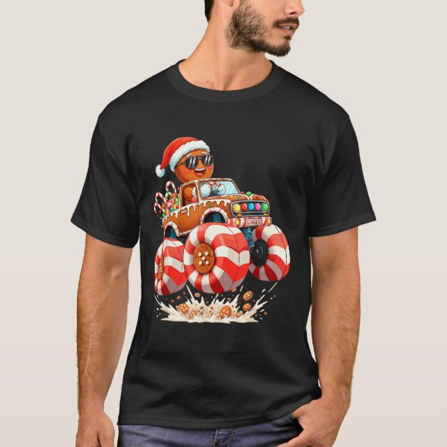 Monster Truck Gingerbread Man Christmas  T-Shirt (Front)