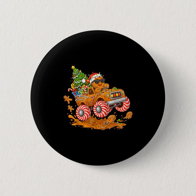 Monster Truck Gingerbread Man Funny Christmas Baki 2 Inch Round Button (Front)