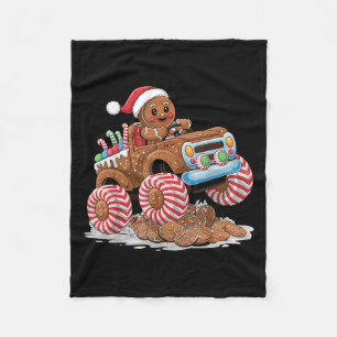Monster Truck Gingerbread Man Funny Christmas Baki Fleece Blanket
