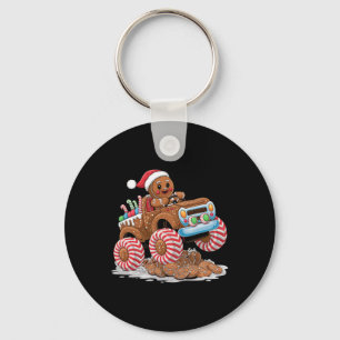 Monster Truck Gingerbread Man Funny Christmas King Keychain
