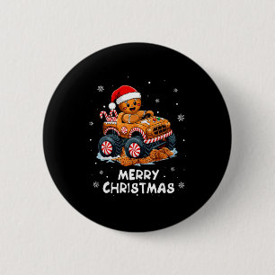 Monster Truck Gingerbread Man Funny Merry Christma 2 Inch Round Button