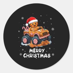 Monster Truck Gingerbread Man Funny Merry Christma Classic Round Sticker