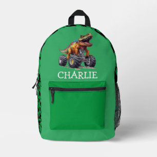 Monster Truck Green Dinosaur Style  Printed Backpack