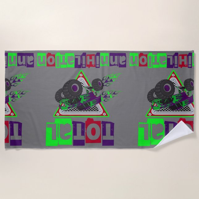 monster truck hard core cool pool or beach towel (Front)