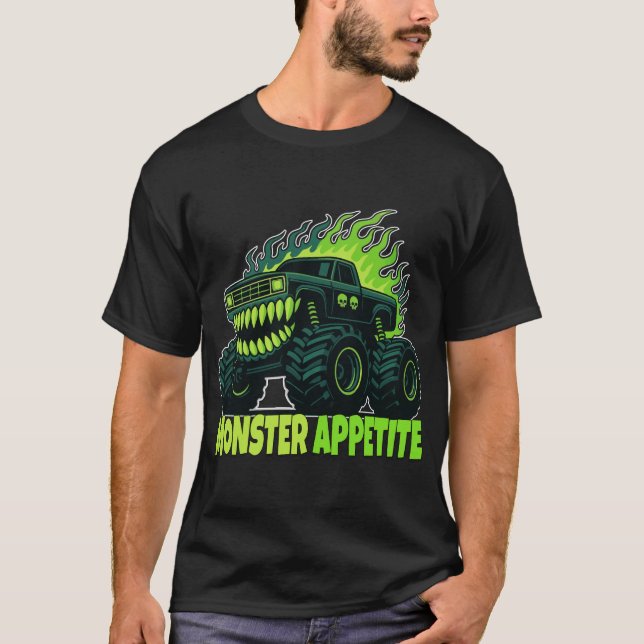 Monster Truck Horror Flame - Aggressive Creature T-Shirt (Front)