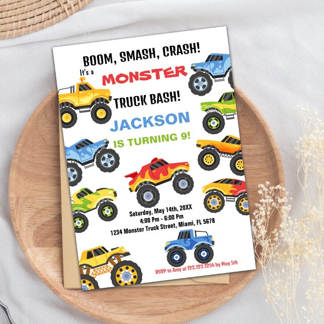 Monster Truck Invitations Anniversaire Couleurs (Monster Truck Birthday Invitations Colours)
