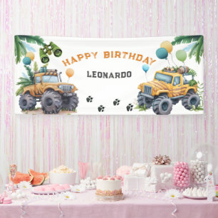 Monster Truck Jungle Safari Boy Birthday Banner