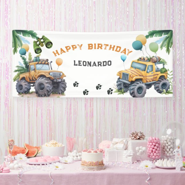 Monster Truck Jungle Safari Boy Birthday Banner (Party)