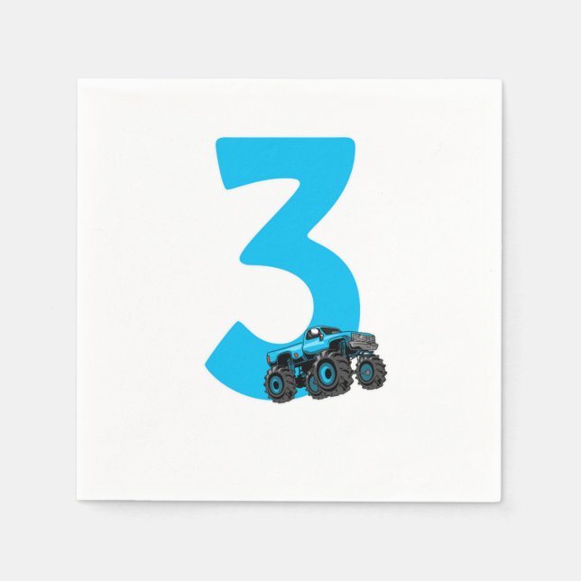 Monster Truck Kids Birthday 3 Years Old Napkin (Front)