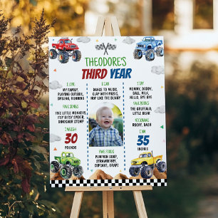 Monster Truck Kids Birthday Milestone Photo Poster