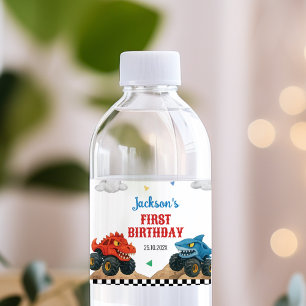 Monster Truck Kids Birthday Water Bottle Label