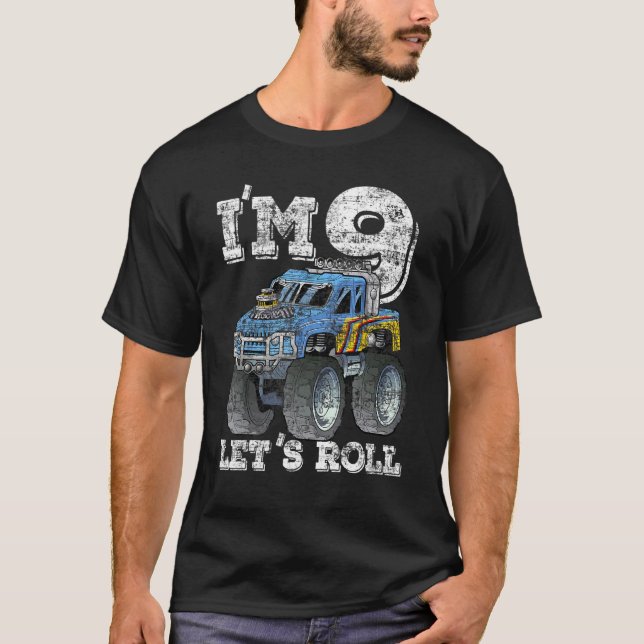 Monster Truck Kids Tee I'm 9 Let's Roll 9th Birthd (Front)