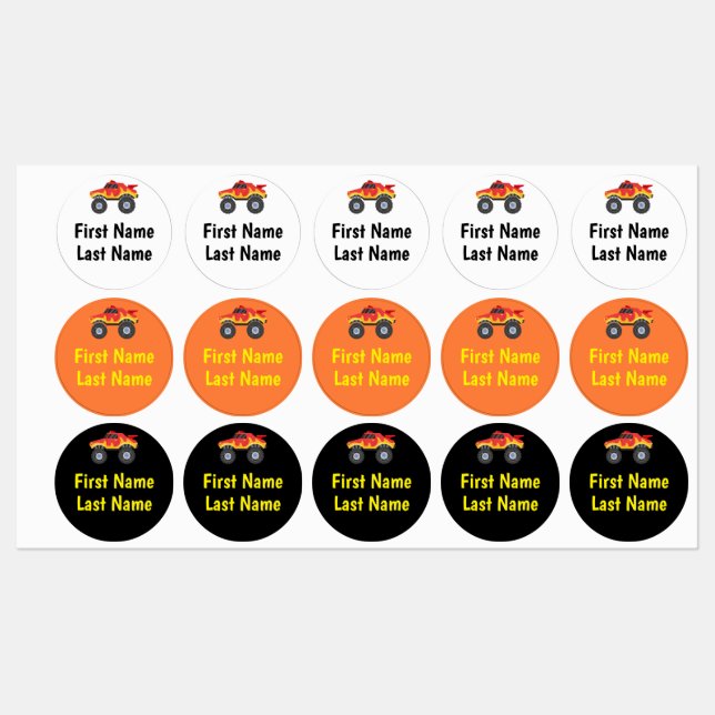 Monster Truck Label for Kids' Items (Sheet)