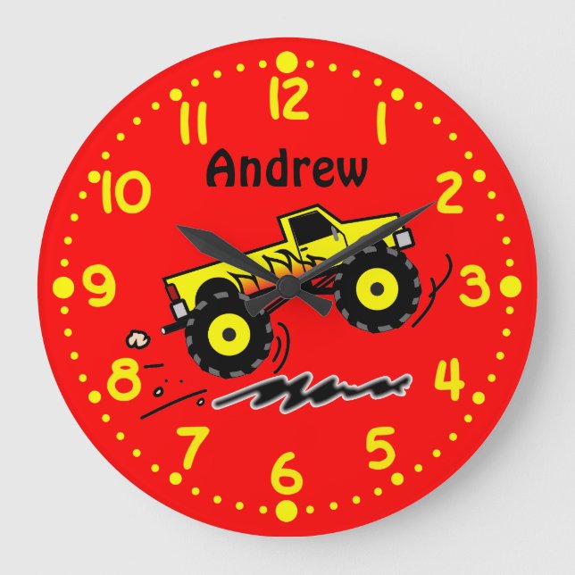 Monster Truck Lovers Personalized Boys Room Clock (Front)