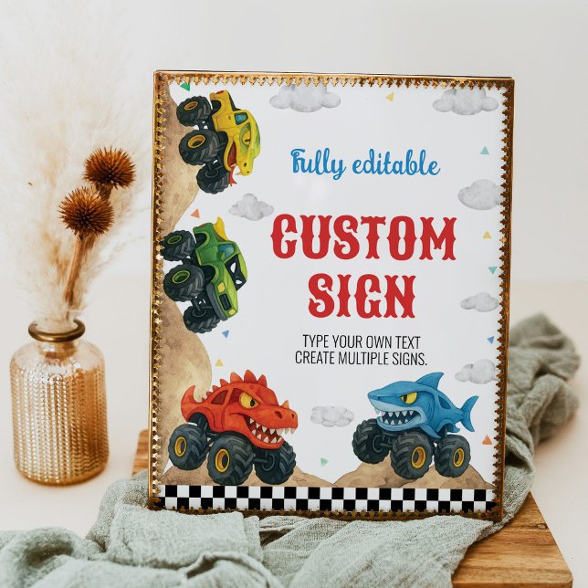 Monster Truck Modern Kids Birthday Table Sign (Creator Uploaded)