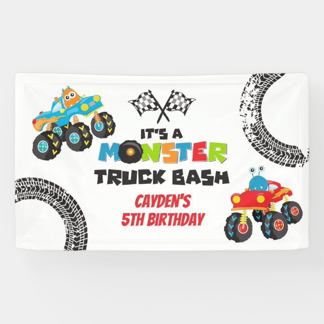Monster Truck monsters birthday Banner (Horizontal)