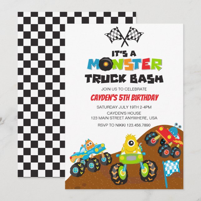 Monster Truck monsters birthday Invitation (Front/Back)