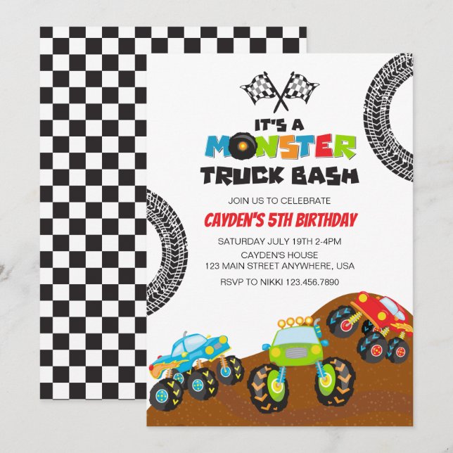 Monster Truck monsters birthday Invitation (Front/Back)
