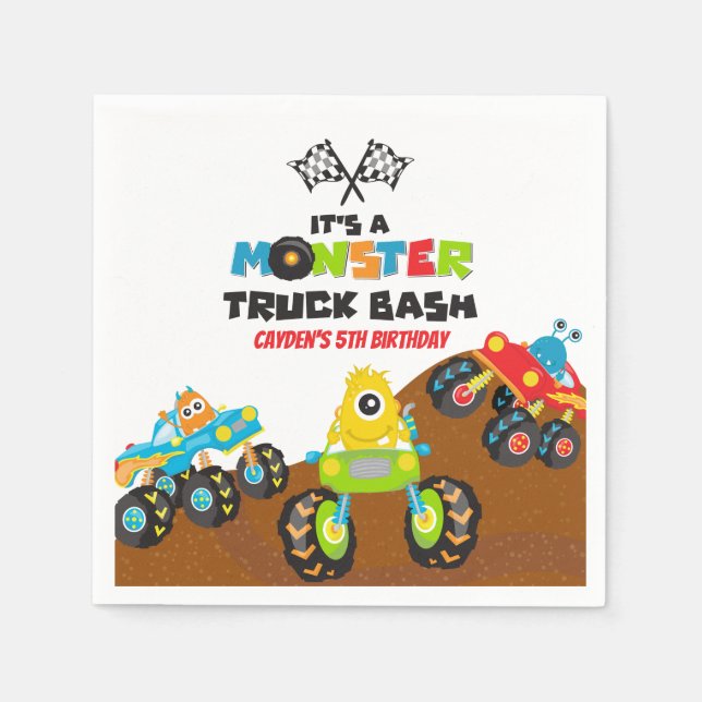 Monster Truck monsters birthday Napkin (Front)
